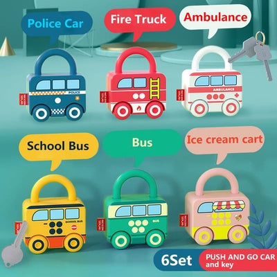 6Pcs Montessori Unlock Cars Push Toy With Keys