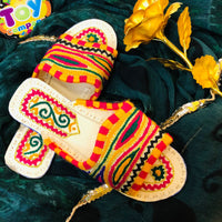Thumbnail for Hand-Made Multani Flat Chappal - Multi Color
