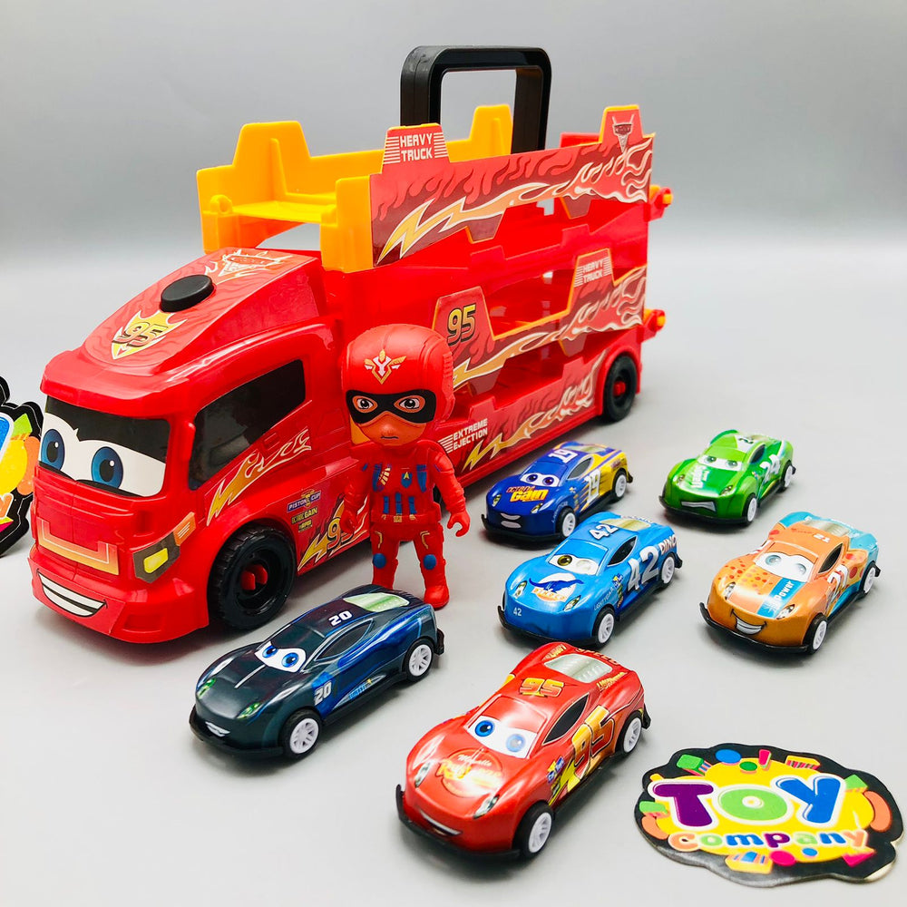 ABS Inertial Ejection Foldable Truck With 6Pcs Cars