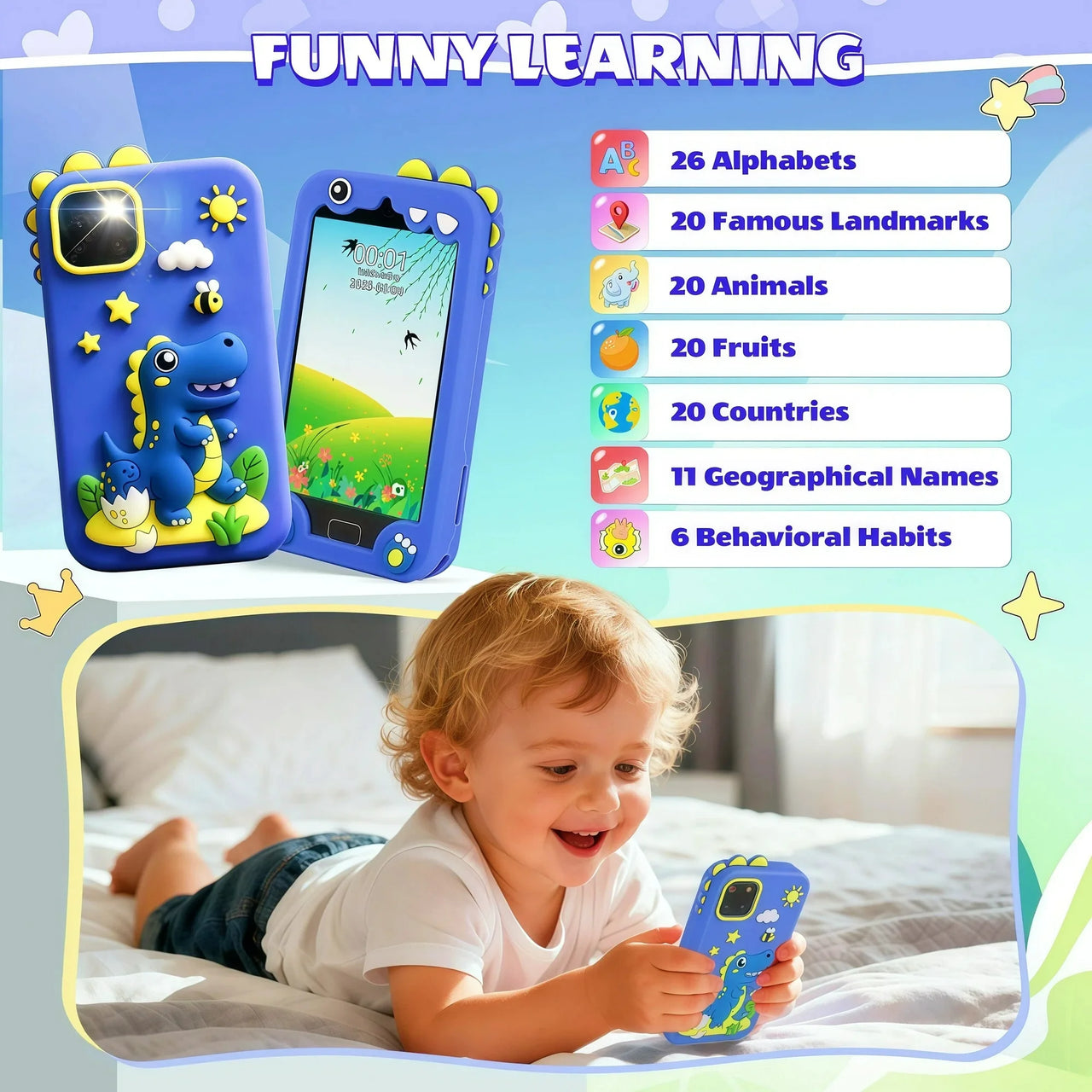 Kids High Quality Dual Camera Digital Touch Phone - Dinosaur