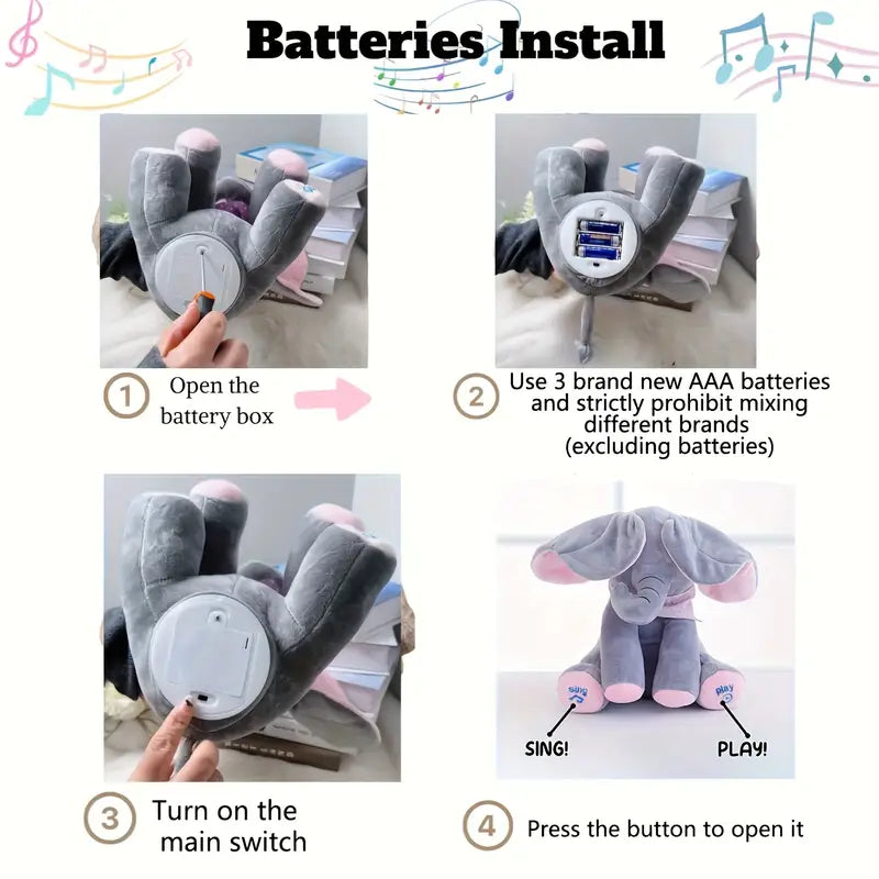 Peek-A-Boo Sing & Play Plush Elephant - Blue
