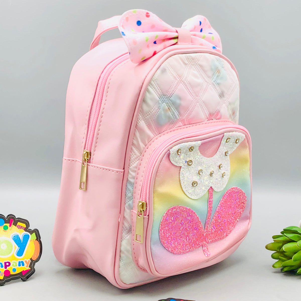 9* Inches Girls Fancy Flower Backpack - Pink