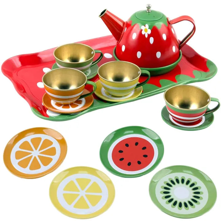 14Pcs Metal Fruit Themed Tea Set For Kids