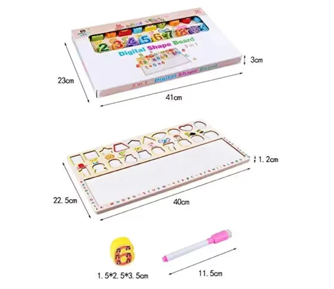 Wooden 3in1 Digital Shape Board