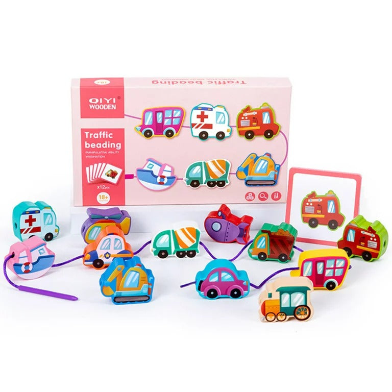Wooden String Traffic Beading For Toddlers-12 Cards