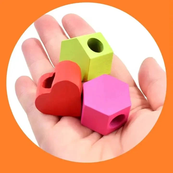 Wooden Montessori Shapes & Fruits Lacing Beads Set