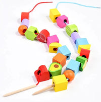 Wooden Montessori Shapes & Fruits Lacing Beads Set