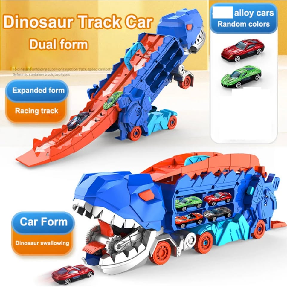 2in1 Foldable Dinosaur Truck With 2Pcs Cars