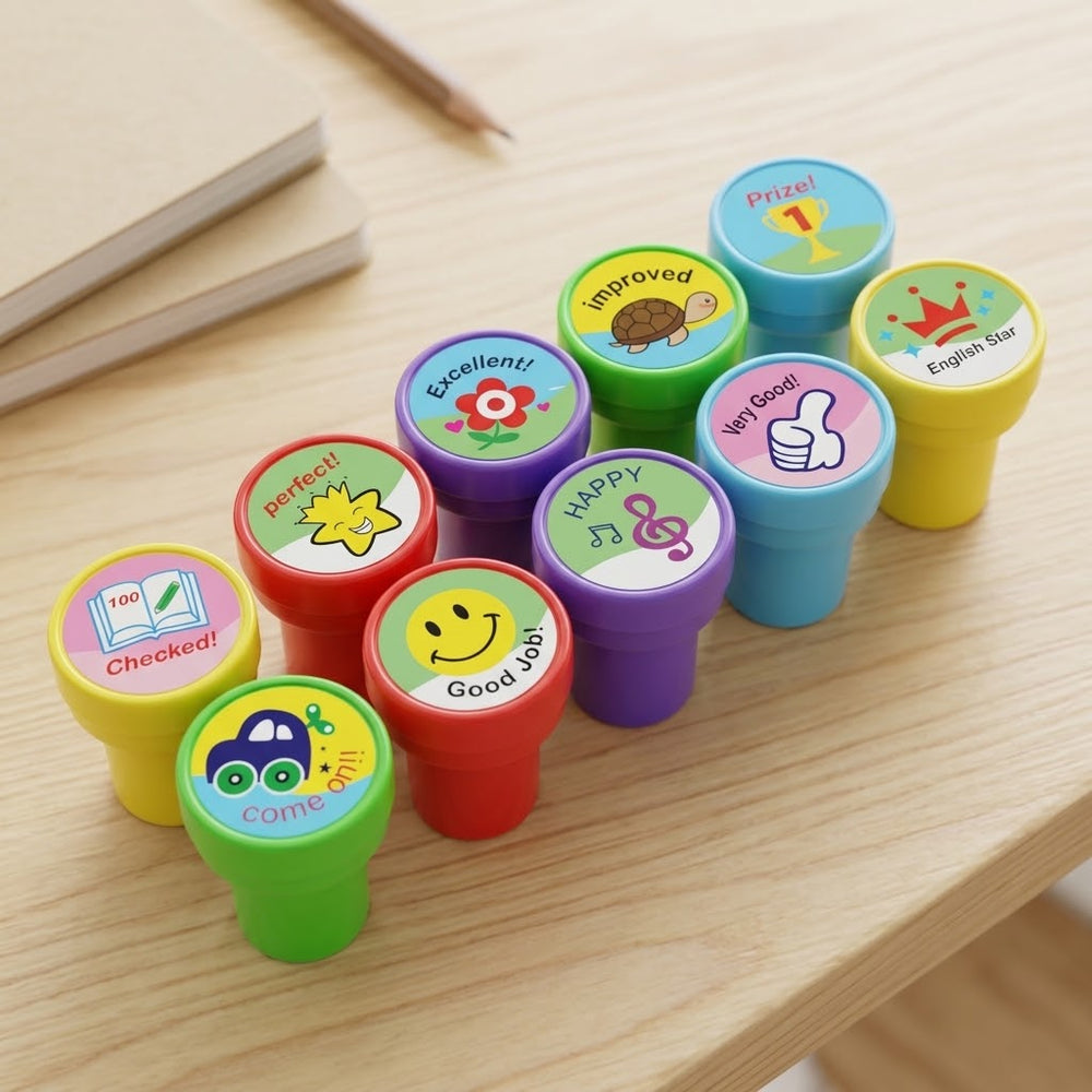 10Pcs Mini Self Inking Kids Rewards Stamp Set