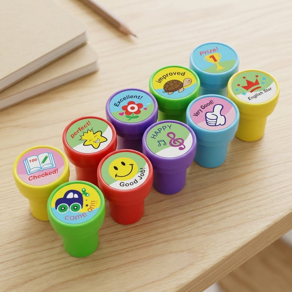 10Pcs Mini Self Inking Kids Rewards Stamp Set