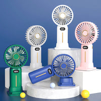 Rechargeable Digital Display Fan With Mobile Phone Bracket