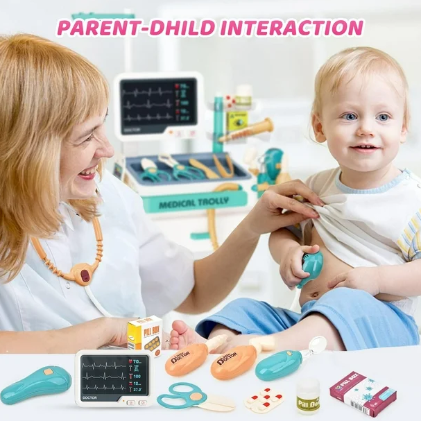 26Pcs Kids Doctor Medical Trolley With Light & Sound