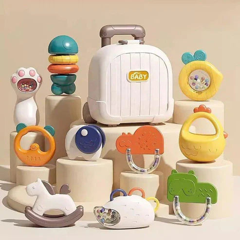 10Pcs Baby Rattles & Teether Set With Storage Suitcase
