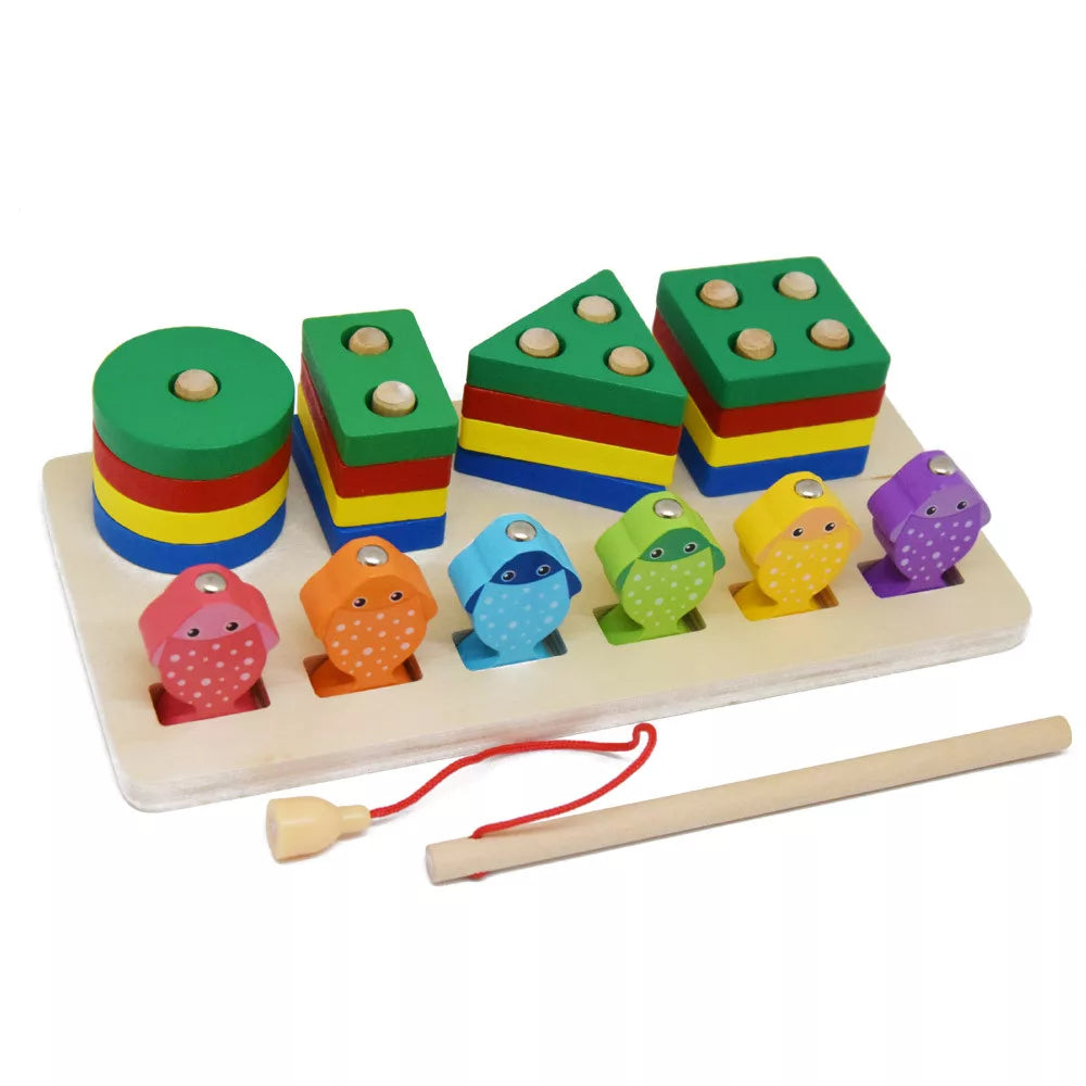 2in1 Wooden Fishing & Shapes Column Sorting Game