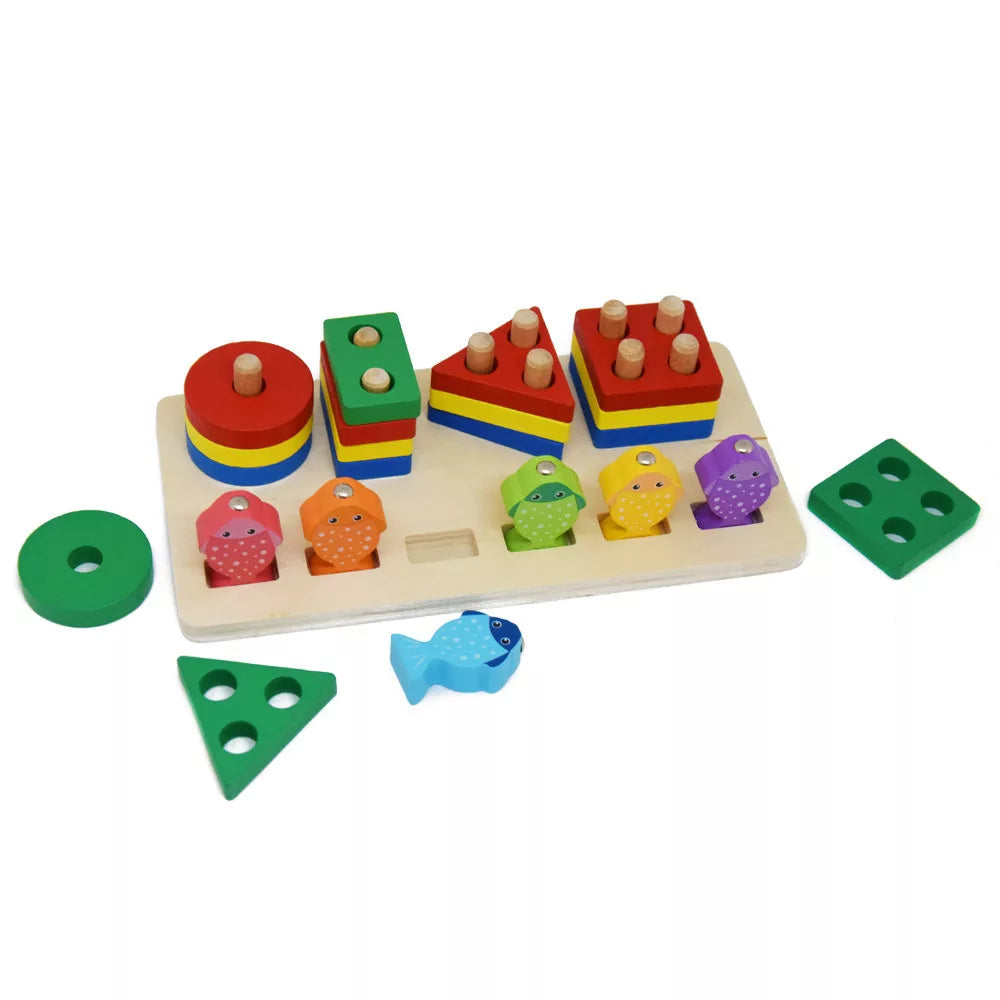 2in1 Wooden Fishing & Shapes Column Sorting Game