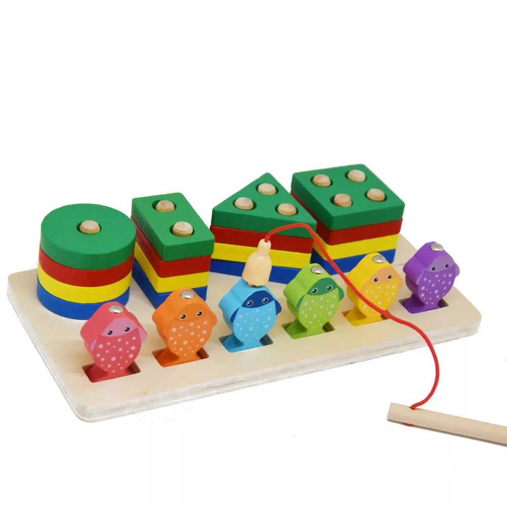 2in1 Wooden Fishing & Shapes Column Sorting Game