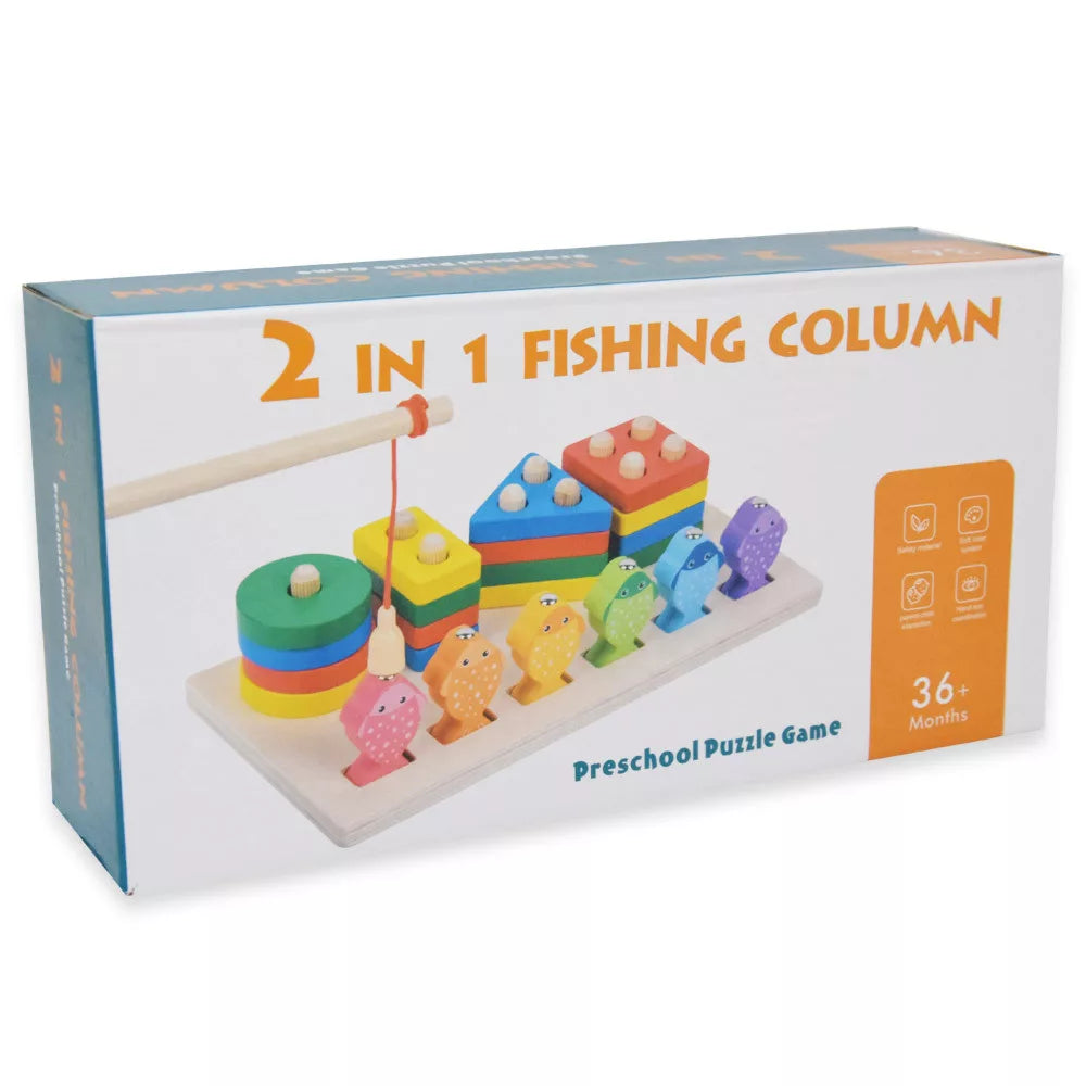 2in1 Wooden Fishing & Shapes Column Sorting Game