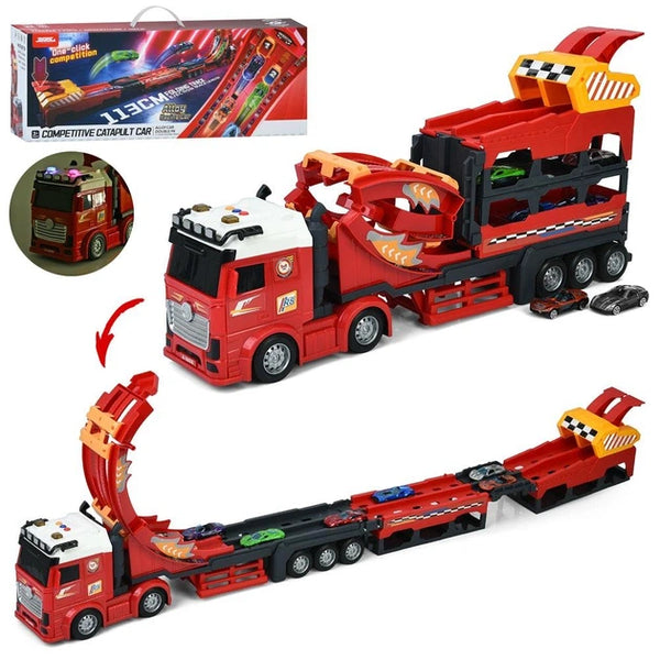 113cm Deformation Catapult Car Launching Truck - 4Pcs Alloy Cars