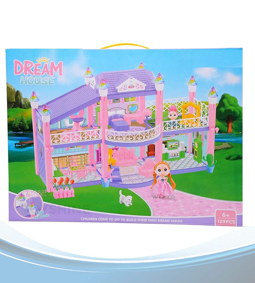 DIY Double Story 6 Rooms Doll House with Light and Music