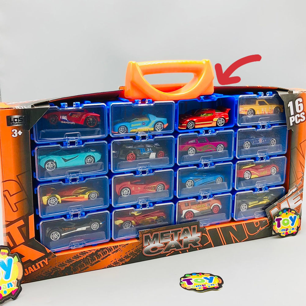 16Pcs Mini Diecast Inertial Cars With Display Racks - Minor Fault