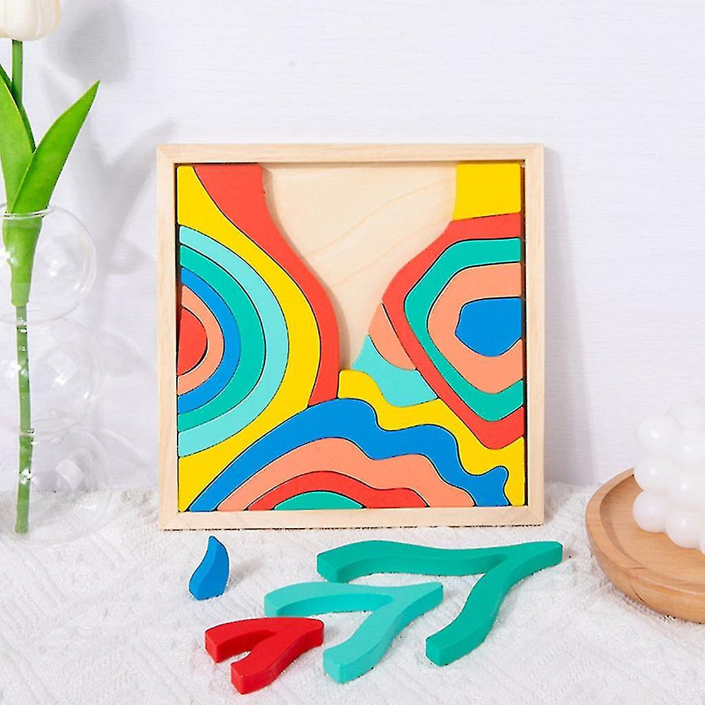 Wooden Rainbow Puzzle Stacking Board