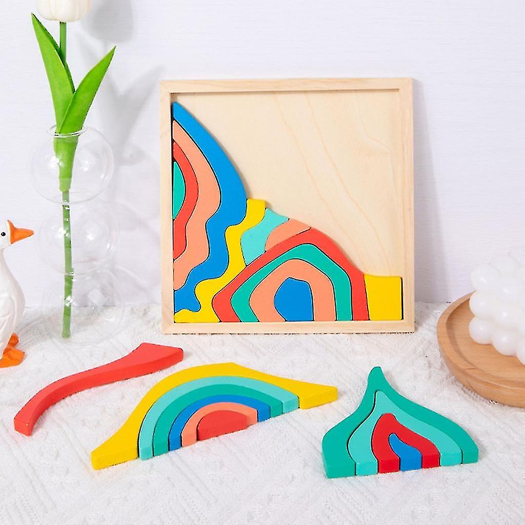 Wooden Rainbow Puzzle Stacking Board
