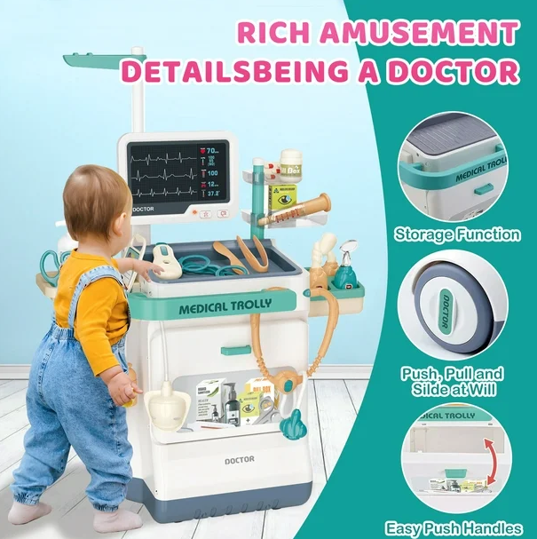 26Pcs Kids Doctor Medical Trolley With Light & Sound