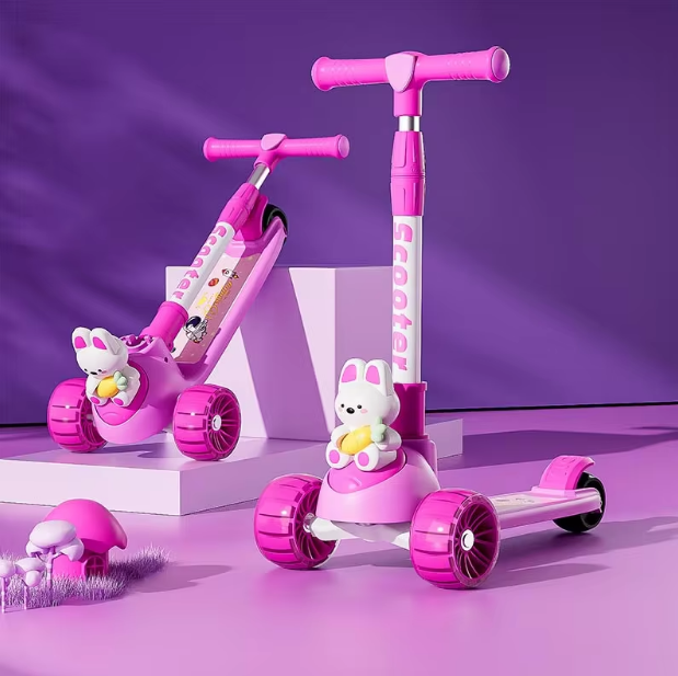 Rabbit Design Foldable Kids Scooter With LED Lights - Pink