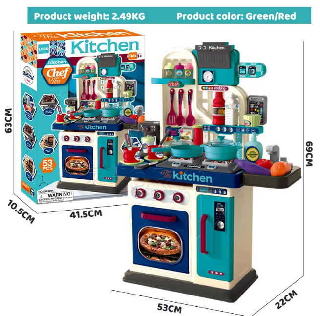 53Pcs Chef Kitchen Play Set With Light & Sound