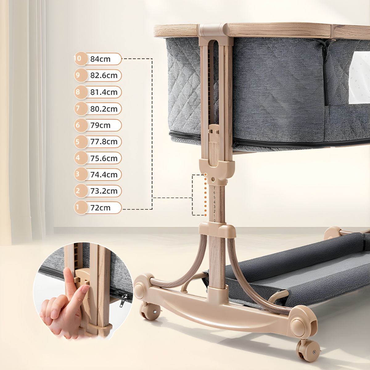 Height Adjustable Baby Bedside Crib With Breathable Net