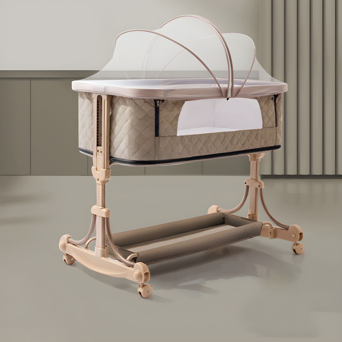 Height Adjustable Baby Bedside Crib With Breathable Net