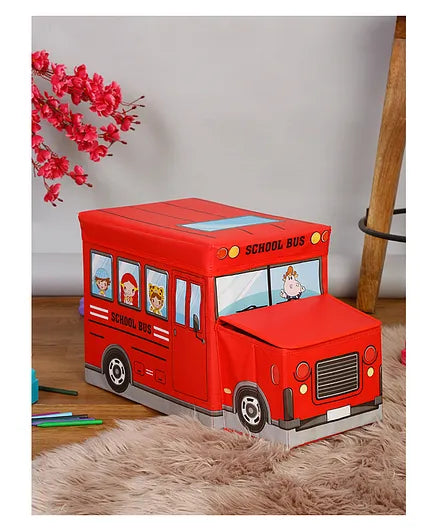 Kids Foldable Storage Box - School Bus Design Red