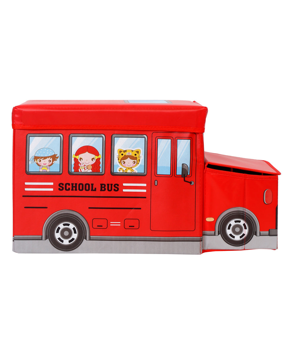 Kids Foldable Storage Box - School Bus Design Red