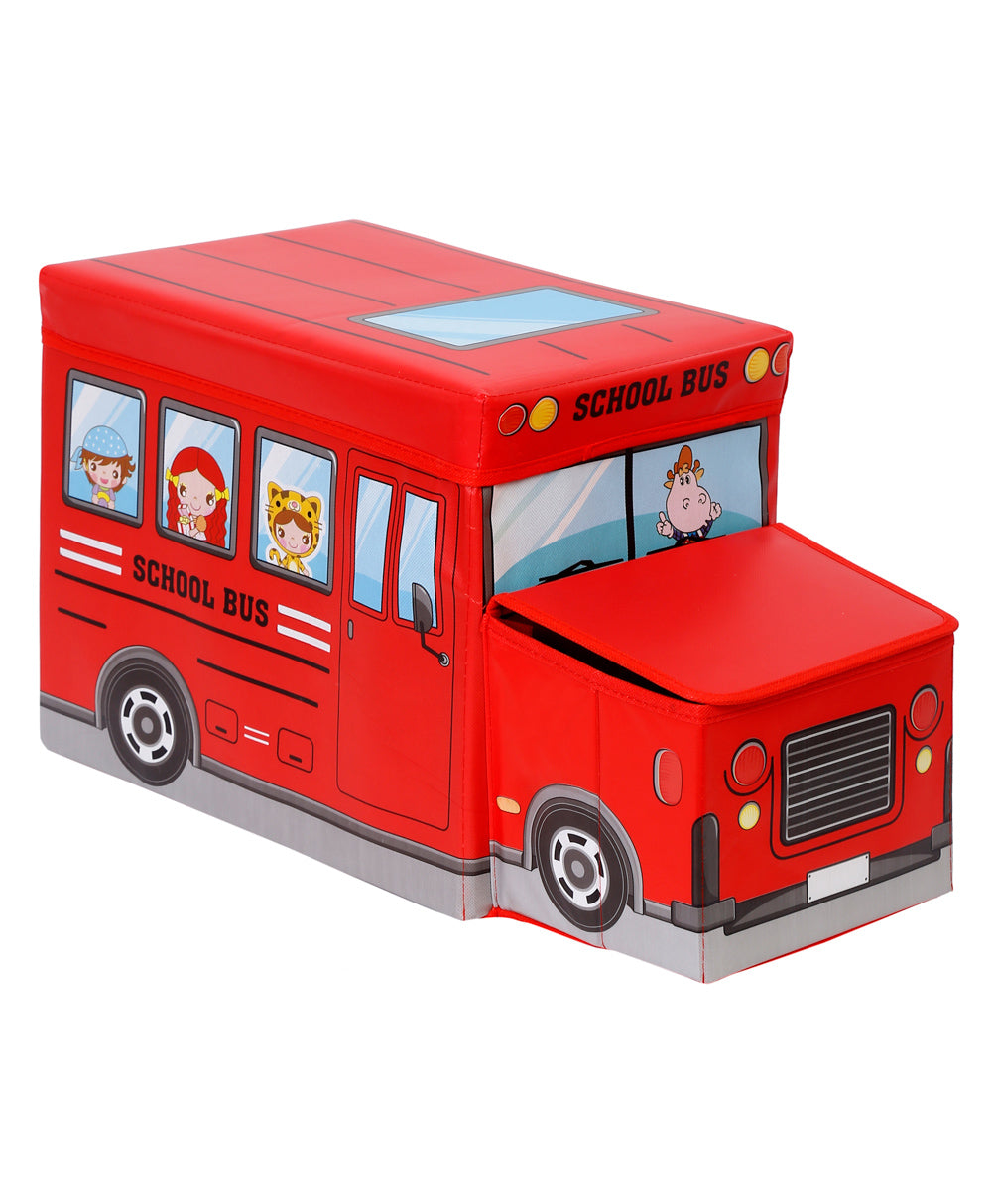 Kids Foldable Storage Box - School Bus Design Red