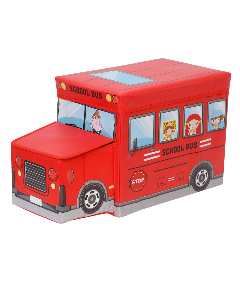 Kids Foldable Storage Box - School Bus Design Red