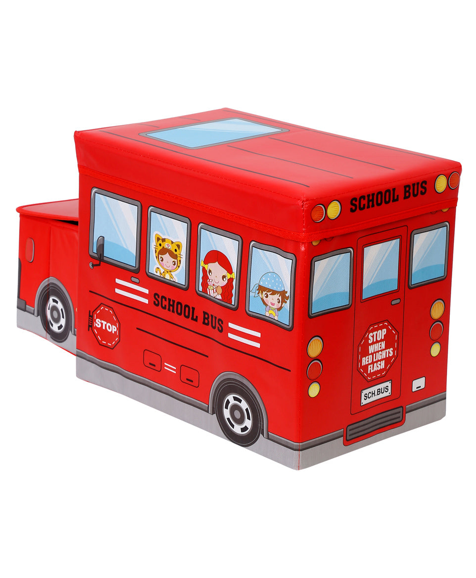 Kids Foldable Storage Box - School Bus Design Red