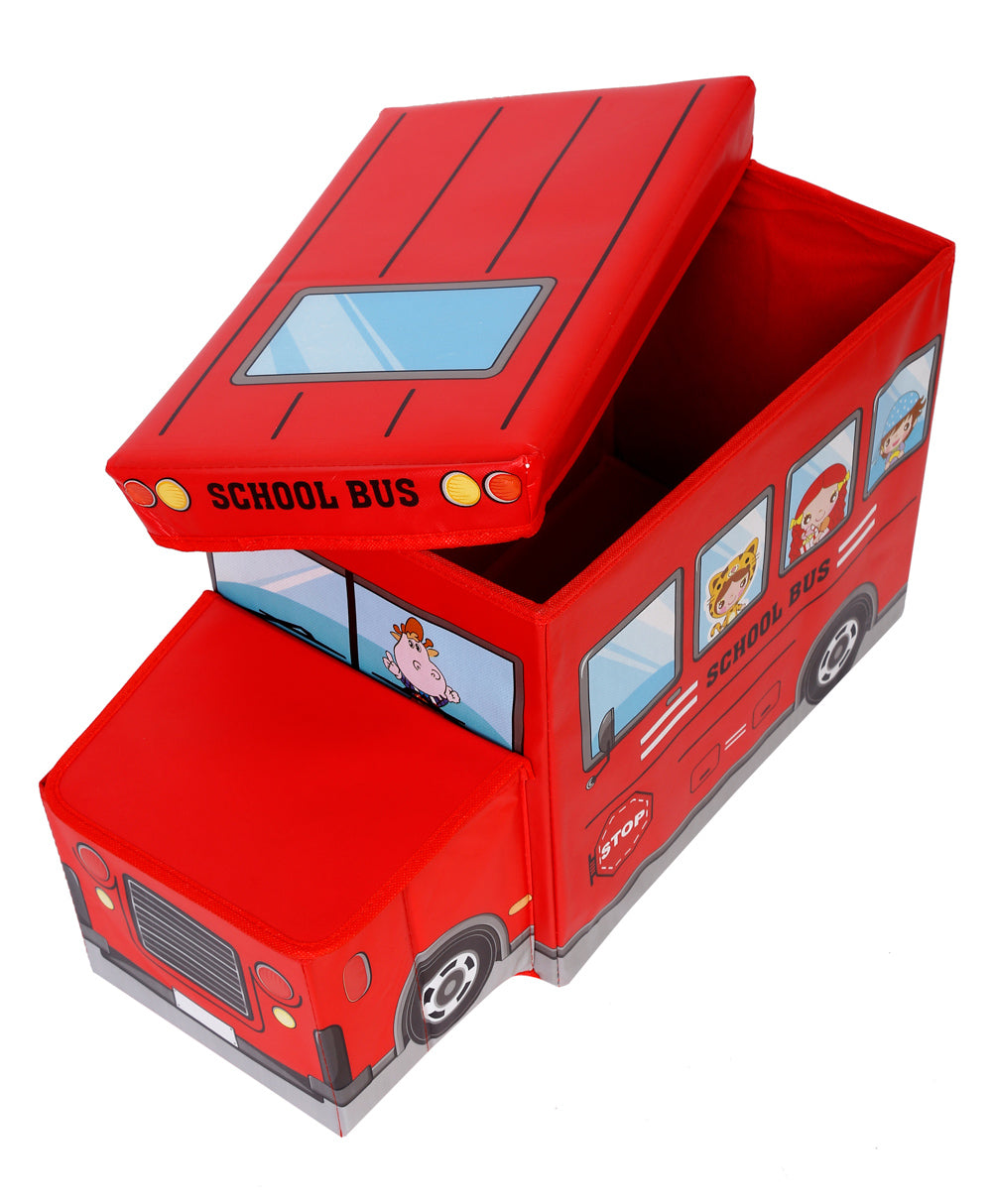 Kids Foldable Storage Box - School Bus Design Red