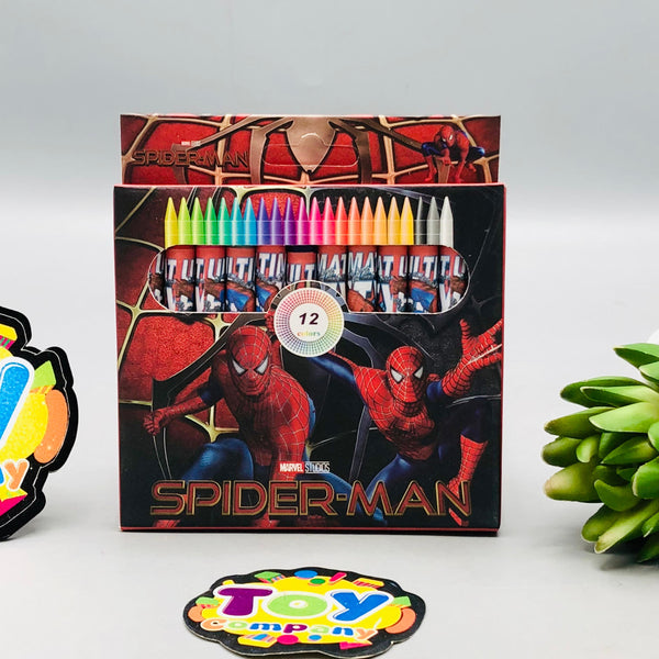 12Pcs Mini Spiderman Themed Color Crayons