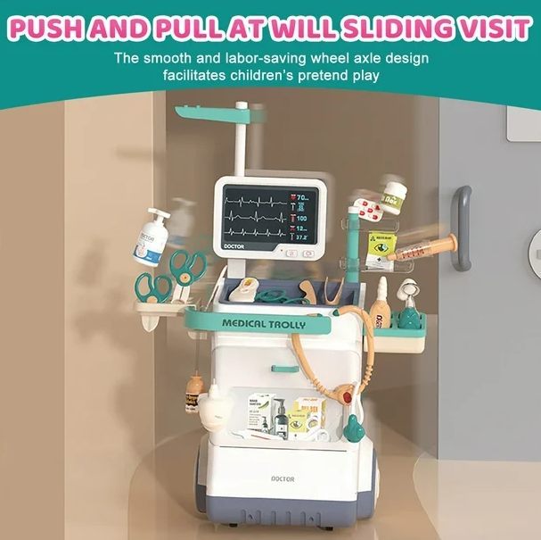 26Pcs Kids Doctor Medical Trolley With Light & Sound