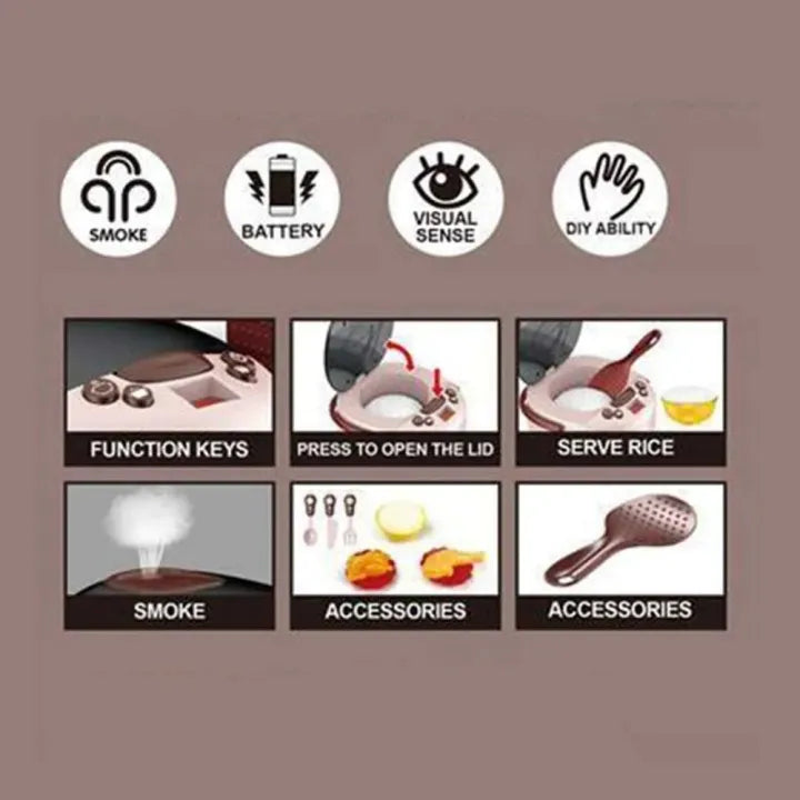 11Pcs Pretend Play Mini Rice Cooker Set With Smoke