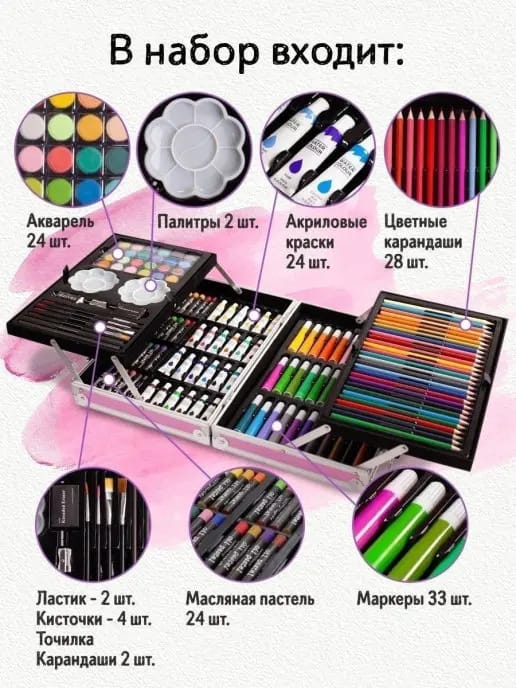 145Pcs Premium Girls Themed Kids Painting Kit Briefcase