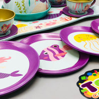 Kids 14Pcs Mermaid Themed Metal Tea Set