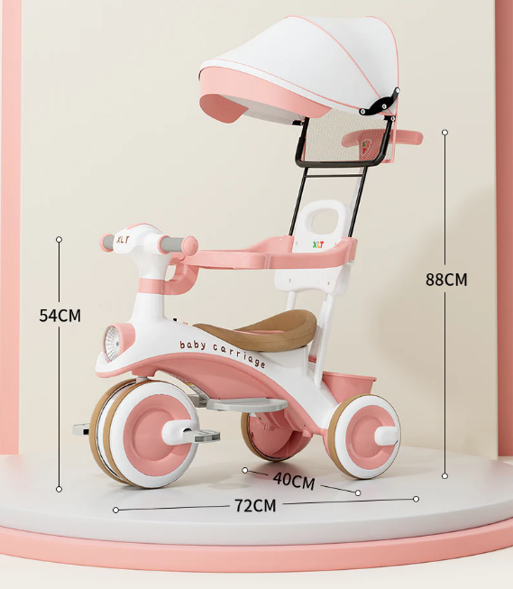 Kids 2in1 Stroller Tricycle With Canopy - Pink