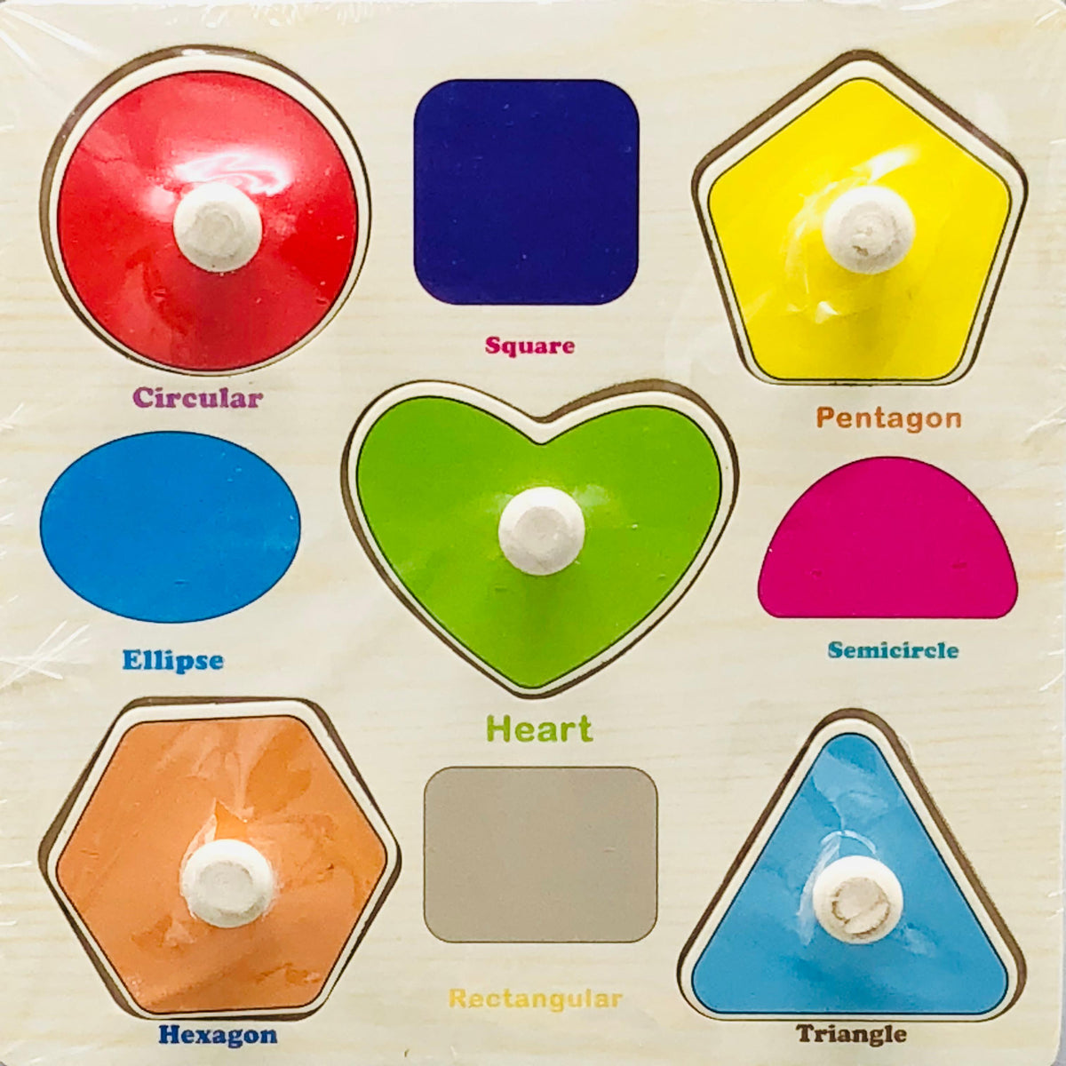 Wooden Shapes Themed Puzzle Board With Knobs