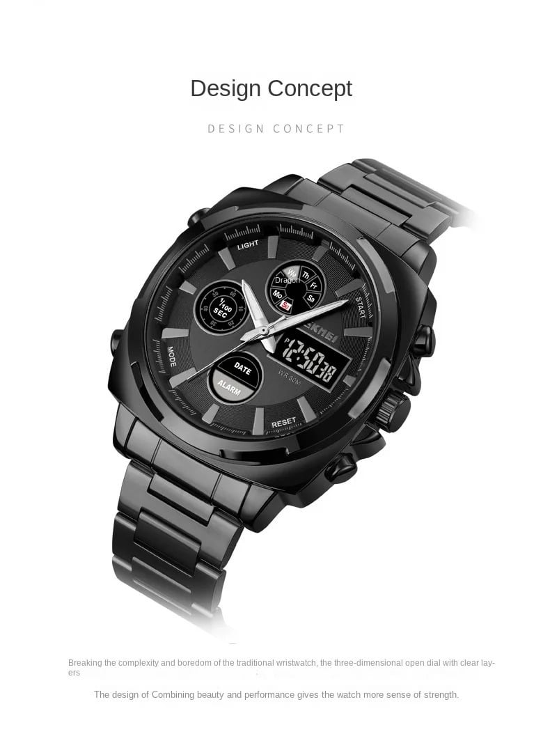 SKMEI Dual Time Quartz Stainless Steel Watch - Copy