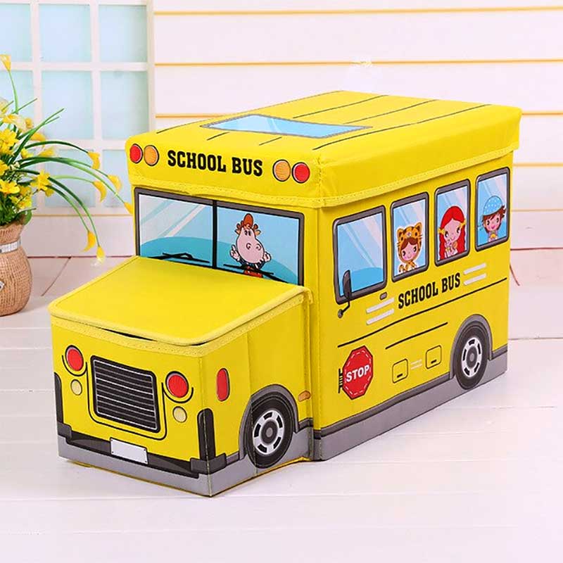 Kids Foldable Storage Box - School Bus Design Yellow