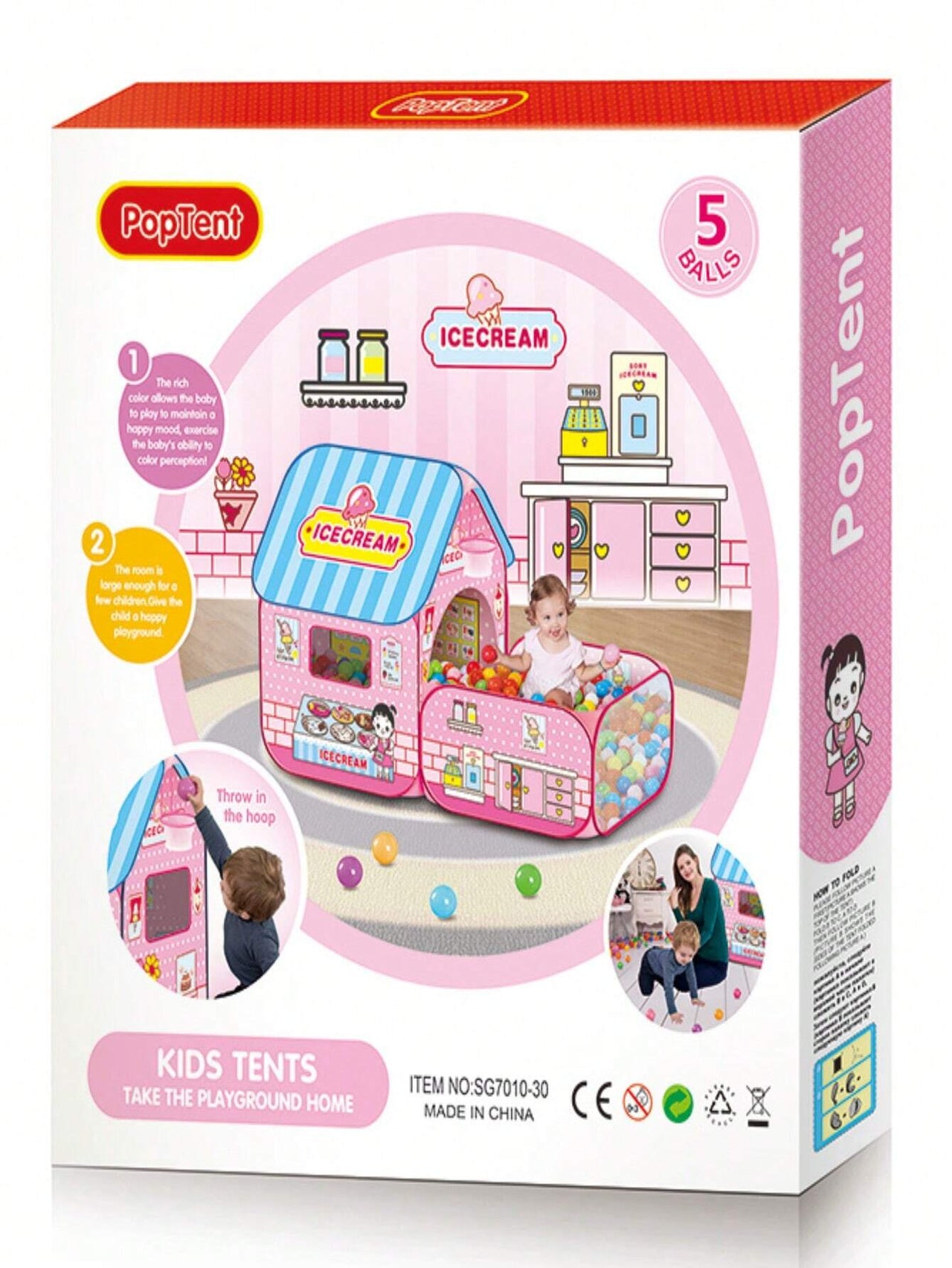 Pop-up Ice Cream Tent House For Kids With 5 Balls