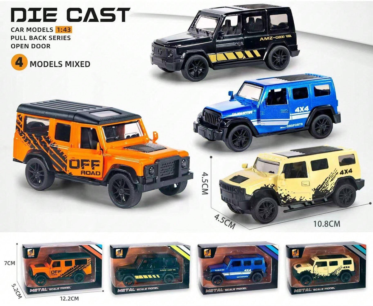 1:43 Diecast Metal Pullback Jeep - Assortment