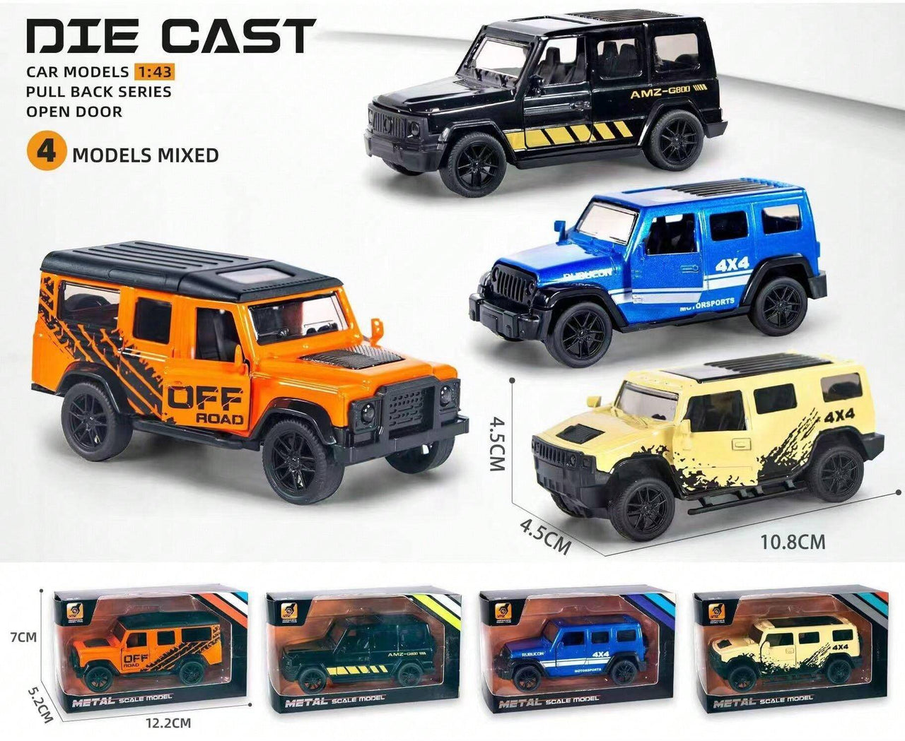 1:43 Diecast Metal Pullback Jeep - Assortment