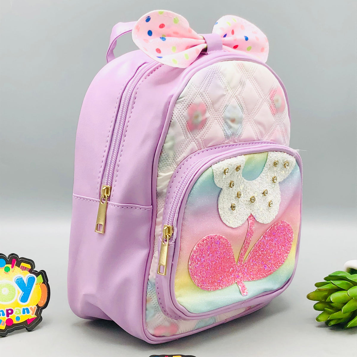 9* Inches Girls Fancy Flower Backpack - Purple